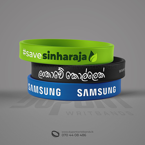 Debossed wristbands feature your message, art, or logo engraved into a silicone wristband & Ink filled